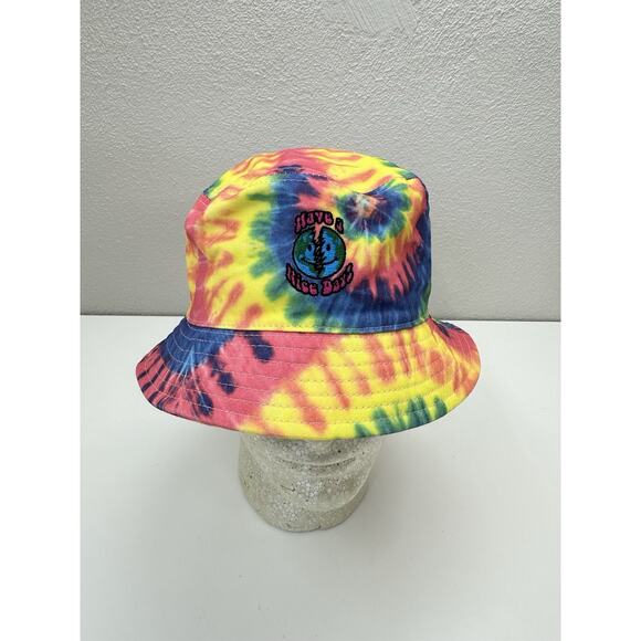 Teenage Brand Bucket Hat Tye Dye Colorful Embroidered Have A Nice Day Cap - Picture 1 of 9